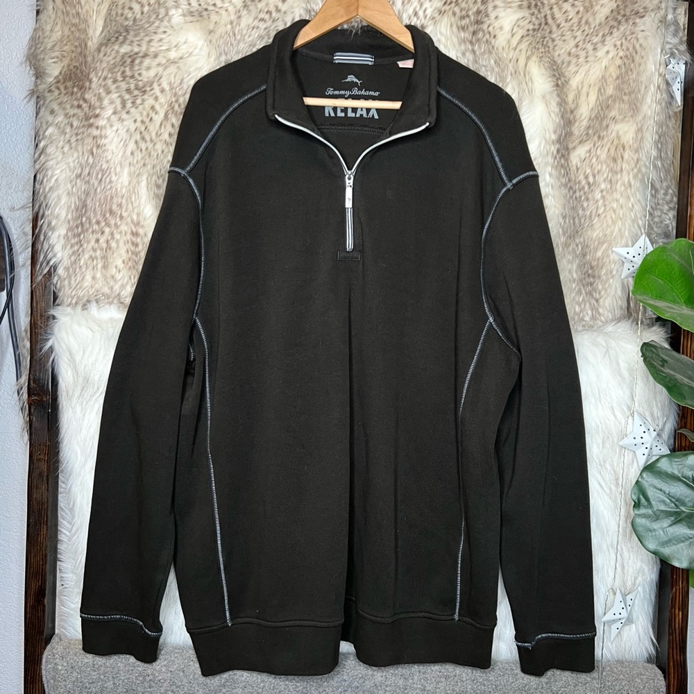 Tommy Bahama Ribbed Stretch Knit Half Zip Sweater - Picture 1 of 3